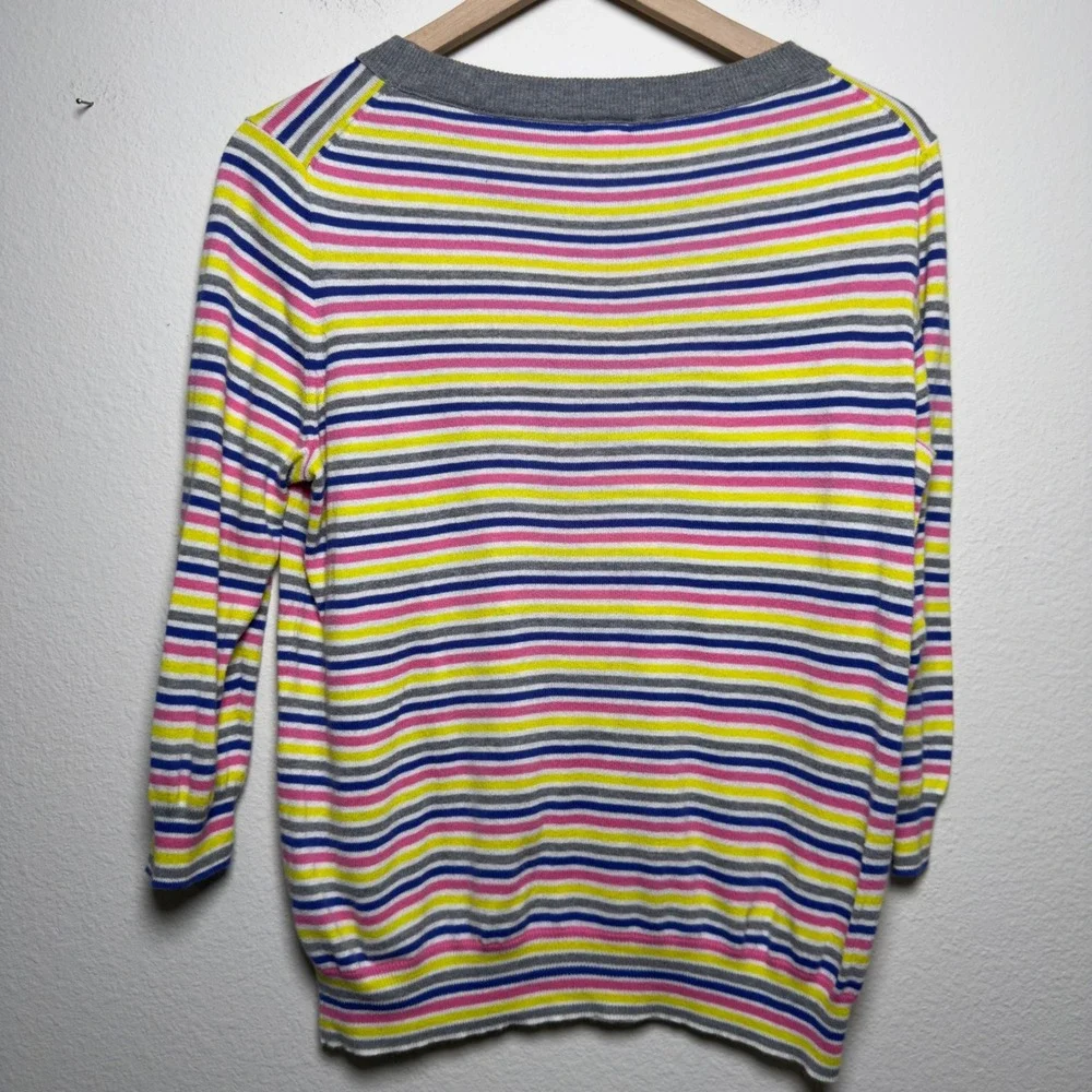 J. Crew Women 100% Cotton Sweater Medium Multi Color Stripe Preppy Kidcore‎